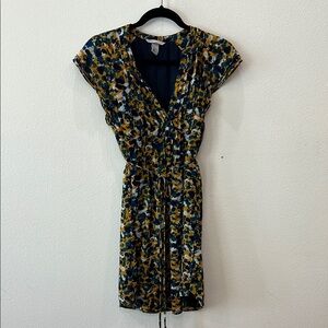 H&M Black/Gold Sheath Mini Dress V-Neck Flutter Sleeve,String Waist Tie Wmens 6